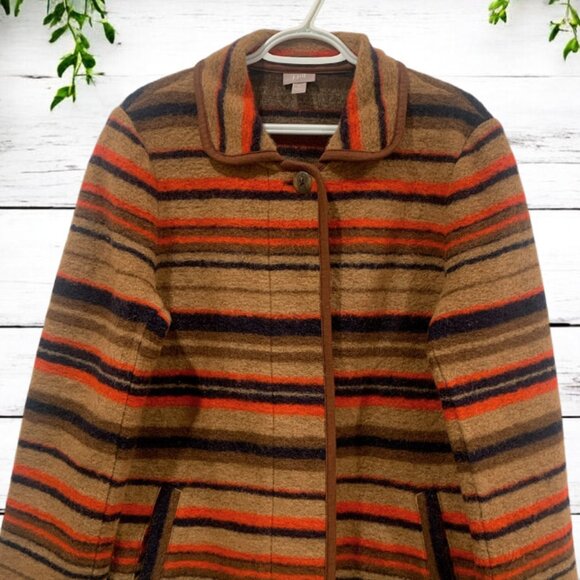 J. Jill Barn Jacket Chore Wool Pockets Stripe Southwest Brown Orange Size M - Picture 1 of 11